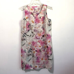 Pure Jill Linen‎ Shift Dress XS Petite Watercolor Floral Pockets Summer Tank